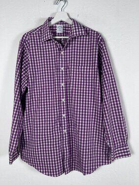 Brooks Brothers 346 Mens Purple Gingham Slim Fit Non-Iron Dress Shirt Size 16.5